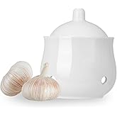CHILDIKE Garlic Keeper with Lid, Mini Porcelain White Garlic Storage Container Saver for Countertop