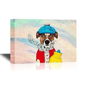 Vet Canvas Wall Art - Sick Dog with Ice Bag - Gallery Wrap Modern Home Art | Ready to Hang - 12x18 inches