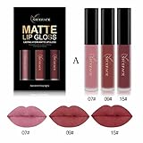 3Pcs Matte Lipstick Fashion Long Lasting Display Waterproof Liquid Lipstick Cosmetic Sexy Lip Gloss Kit by Staron (A)