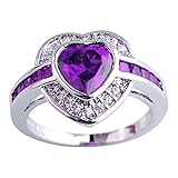 Emsione 925 Sterling Silver Plated Created Heart Amethyst Halo Womens Ring