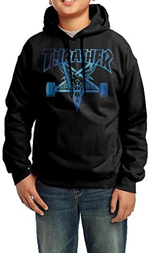 Boys Girls Kids Thrasher Skateboard Hoodie Black Cotton Hoodie Medium