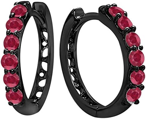 Exclusive !!! 1.00 Carat Round Cut Lab Created Red Ruby Alloy Ladies Hoop Earring In Black Rhodium Plated Women's Fashion Jewelry