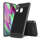 Samsung Galaxy A20 Case, Galaxy A30 Phone Case Non-Slip Anti-Scratch Carbon Fiber Brushed Texture [Shockproof Slim Thin] Soft Flexible TPU Protective Frosted Shield Case Cover, Black