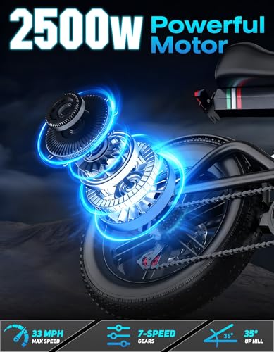 Electric Bike for Adults, 2500W Peak Motor, Up to 53 KM/H & 160KM, 20" Fat Tire Off-Road Ebike, 1104Wh Removable Battery, Electric Dirt Bike for Adults, Storage Box, NFC Unlock 7-Speed Full Suspension