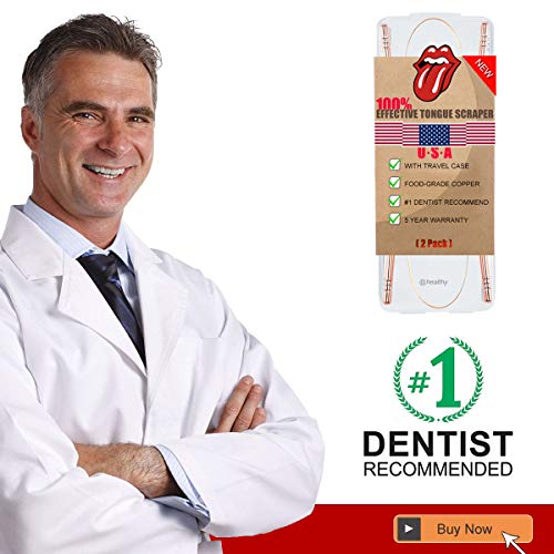 Tongue Scraper, 2 Pack Tongue Scrapers 100% Effective Tongue Cleaner Reusable Dishwasher Safe Dental Tongue Scraper with Handy Carrying Store Case - New Copper