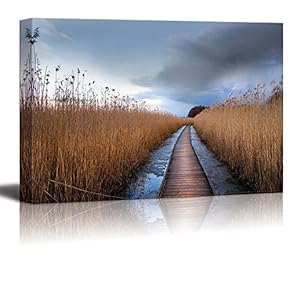 Canvas Prints Wall Art - Boardwalk Path Through Wetlands Area in Early Spring | Modern Wall Decor/Home Decoration Stretched Gallery Canvas Wrap Giclee Print. Ready to Hang - 12" x 18"