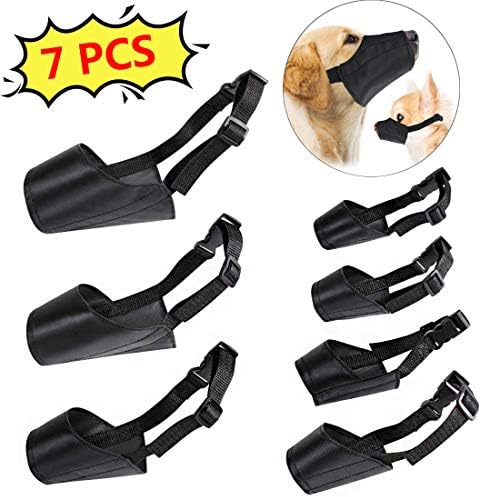 PROZADANylon Dog Muzzle, Adjustable Breathable Safety Pet Dog Muzzles, Anti-Bite, Anti-Barking, Anti-Chew Safety Protection, Suitable for Small, Medium, Large Dogs, Pack of 7