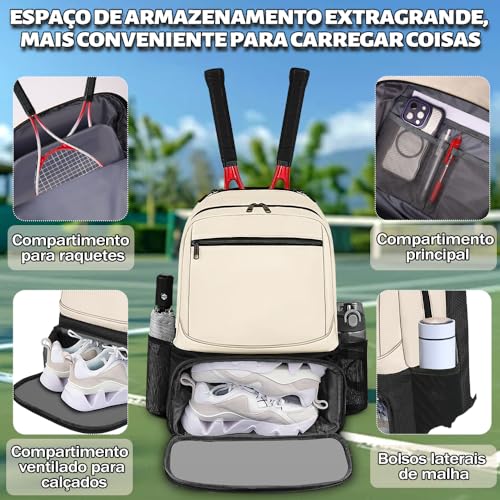 Bolsas Grandes para Raquetes, Mochilas de Tênis para Homens e Mulheres, Mochila Grande para Raquetes Homens e Mulheres