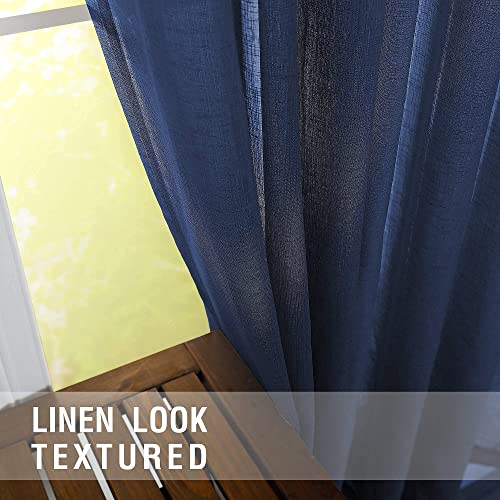Semi Sheer Navy Blue Curtains 84 Inch Length for Living Room Set 2