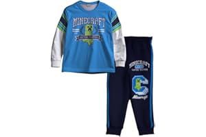 Minecraft Creeper Boys 2-Piece Jersey Set, Long Sleeve Active Mesh T-Shirt & Jogger Pants Bundle for Kids