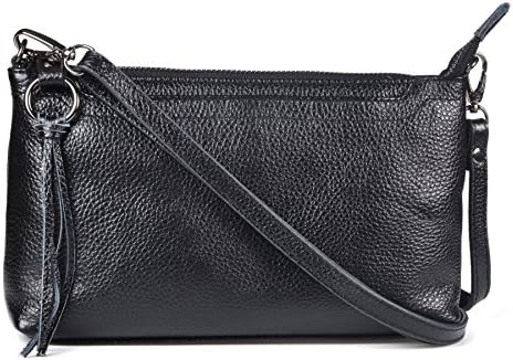 Metallic Pebbled Leather Crossbody Bags Pewter Clutch Purse Handbags Wallet Wristlet for Teens Dexmay (Black)