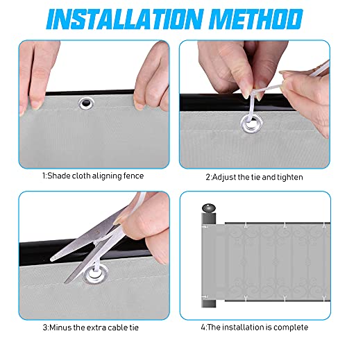 Balkon Sichtschutz, 0,9 x 3m Balkonabdeckung Balkonsichtschutz Balkonverkleidung blickdichte Windschutz und UV-Schutz, mit Ösen, Nylon Kabelbinder und Seil, 100% Schutz der Privatsphäre für Balkon