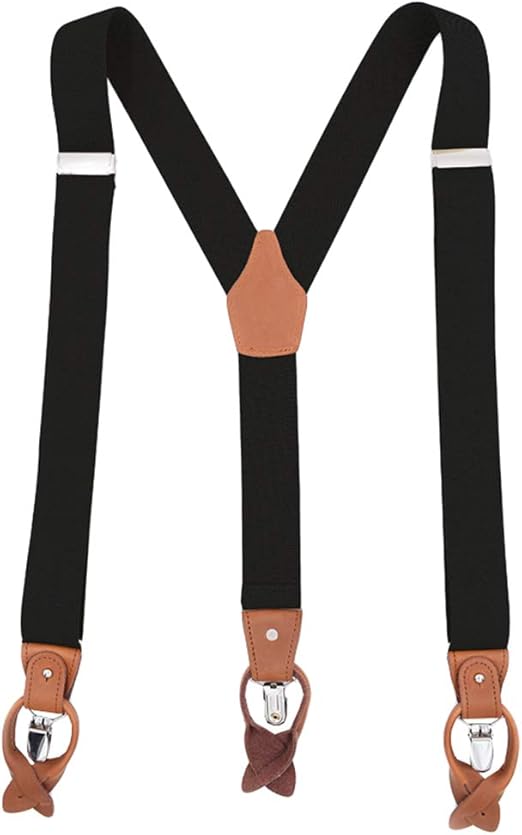 Clothing, Shoes & Accessories Heavy Mens Black Button Suspenders Tuxedo Braces Y Back Real
