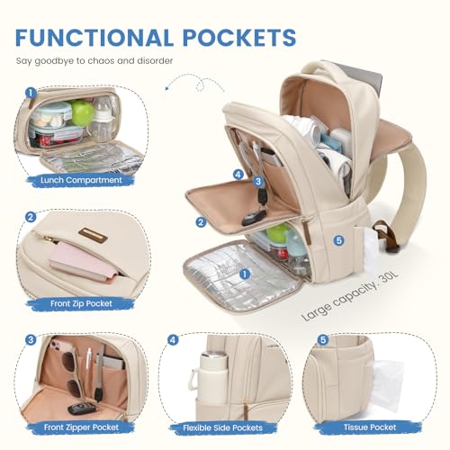 GOLF SUPAGS Insulated Backpack, 16 Inch Computer Backpack, Lunch Backpack with Insulated Compartment, for Camping, Travel, College Work (Abricot)