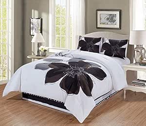 GrandLinen Juego de cobertor de 3 y 4 Piezas Gris, Blanco, Negro
