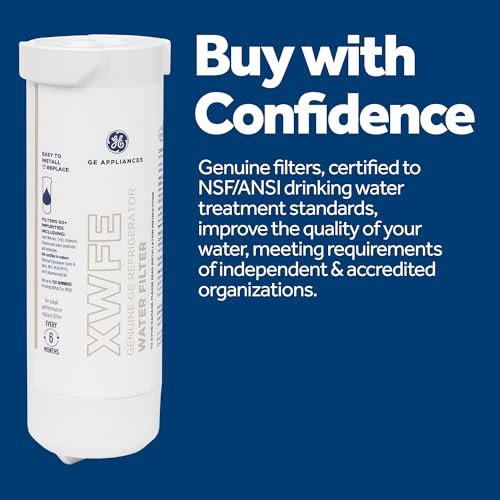 GE XWFE Refrigerator Water Filter, Genuine Replacement Filter, Certified to Reduce Lead, Sulfur, and 50+ Other Impurities, Replace Every 6 Months for Best Results, Pack of 1