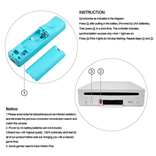 Maliralt Wii Remote Controller, LP03 Wireless Wii Game Remote Control with Free Silicone Case and Wrist Strap for Nintendo Wii and Wii U - Cyan (Third-Party Product)