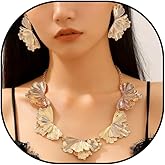 PWRXENT Jewelry Set for Women Irregular Geometric Flower Necklace and Leaf Earring Set Chunky Statement Necklace Sectored Petal Necklaces Jewelry