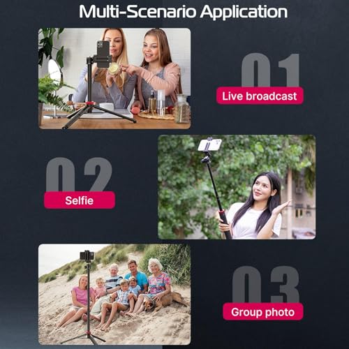 ULANZI MT-44 Mobile Phone Camera Tripod 147 cm 2-in-1 Selfie Stick Remote Control, 360° Ball Head, Cold Shoe Mobile Phone Holder, 1/4 Inch Thread Compact Travel Tripod Tripod for DSLR Cameras Canon Samsung iPhone