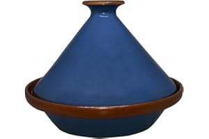 Raphael Rozen Tagine Pot Authentic Handmade Moroccan Clay Slow Cooker, Blue 10 Quart, Family Size with Recipe Book