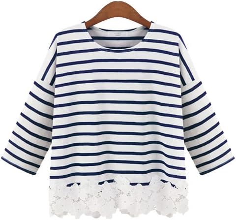 Amazon イイネショップ Eeneshop レース ボーダー カットソー レディース ファッション カジュアル フリー ポリエステル サイズ Free カラー Darknavy Tシャツ カットソー 通販