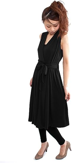 Amazon Co Jp ナドゥー Nadoo ジャージ ウエスト リボン ドレープ ワンピース 466 ブラック 服 ファッション小物