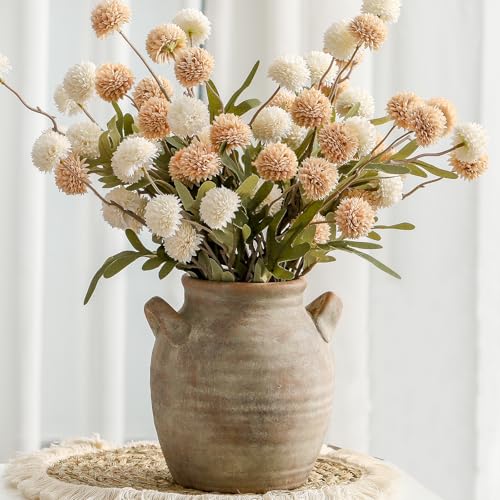Vanselia Ceramic Flower Vase Home Decor - Farmhouse Table Vases with Handle Living Room Decoration Vintage Decorative Aesthetic for Shelf Coffee Dining Desk House Bookshelf Fireplace (7.1