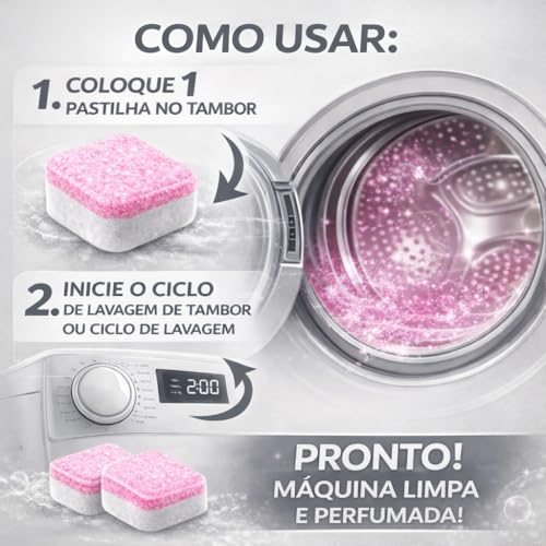 KIT com 30 Pastilhas Efervescentes de Limpeza para Máquina de Lavar Roupas e Louça, Remove Resíduos e Odores, Biodegradável, Potente, sem Perfume