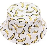 Hustar Unisex Fruit Printed Dual Use Bucket Hat Fisherman Hat Sun Visor Hat for Summer Beach Banana White