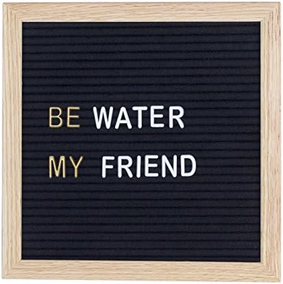 Letter Board with 692 Gold and White Changeable Letters and Emoji, 10 x 10 inches Oak Frame and Black Felt Board + Wooden Stand + 2 Drawstring Cotton Bags + Clippers + Shaving File.