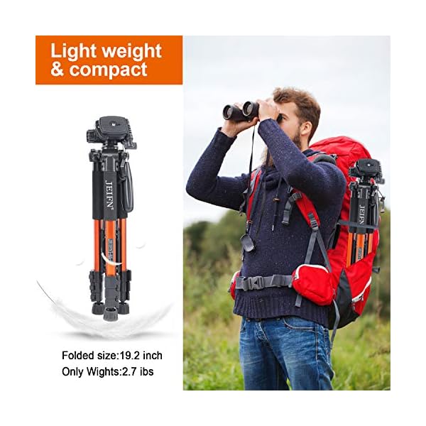 JEIFN Q111 Professionelle Aluminium Kamera Stativ Camcorder Stand mit Pan Kopfplatte für DSLR DV Videoständer Orange – Bild 7