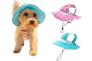 VODAFULGIR Dog Outdoor Hat with Ear Hole Round Brim Summer Dog Puppy Cat Suncare Cooling Bucket Hat Cute Active Sun Protection Pet Caps (Blue, Medium)