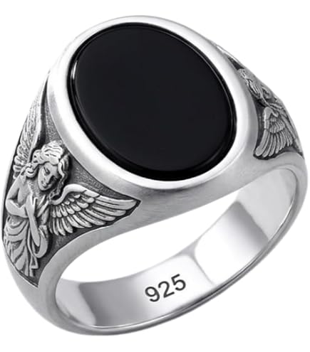 PYTALI Black Onyx Ring for Men S925 Sterling Silver Oxidized