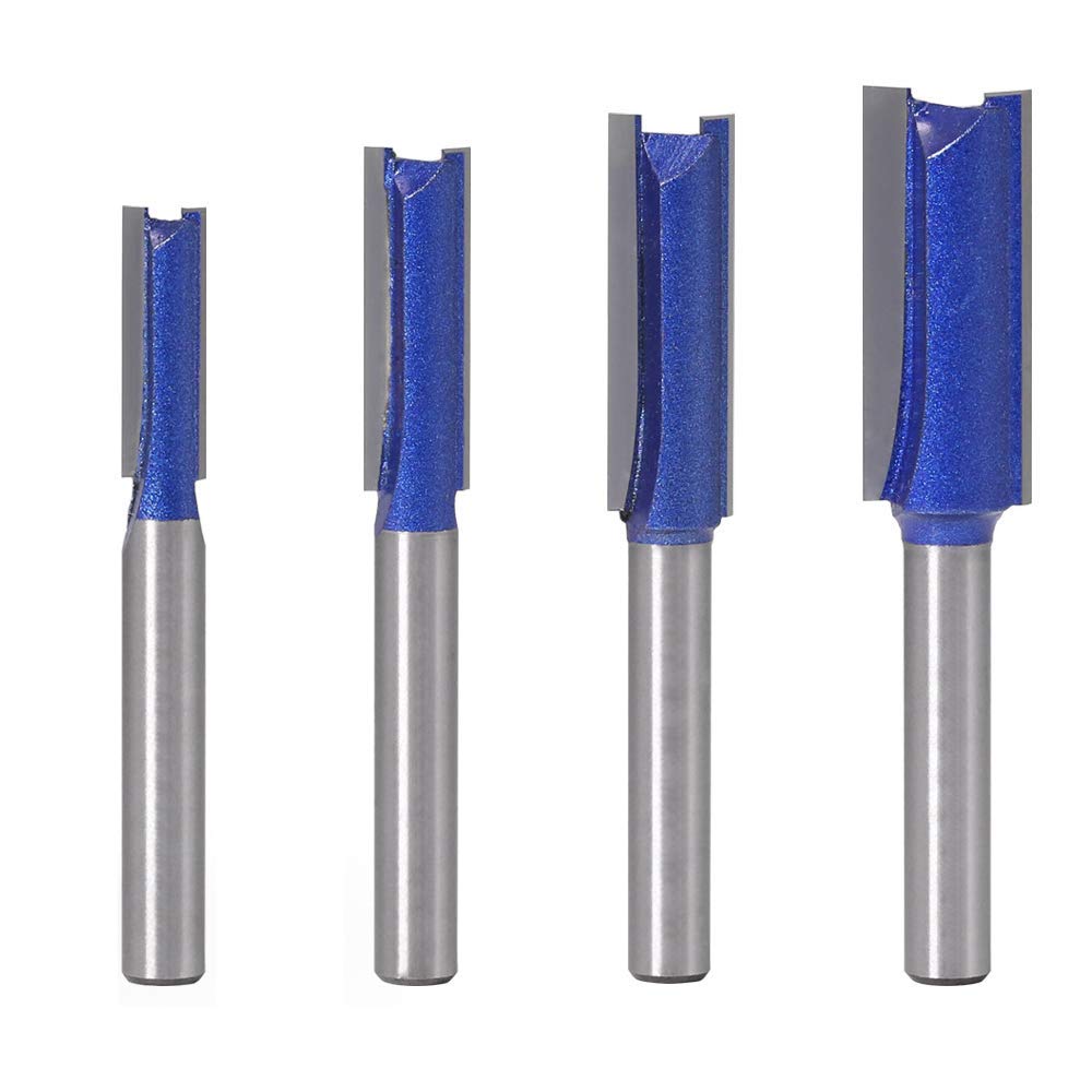 Gasea 4pcs Straight Router Bit Set, 1/4" Shank Double Flute Woodworking Trimming Cutter 1/4" 5/16" 3/8" 1/2"