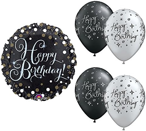 Happy Birthday Black, Gold and Silver Balloon Bundle
