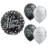 Happy Birthday Black, Gold and Silver Balloon Bundle