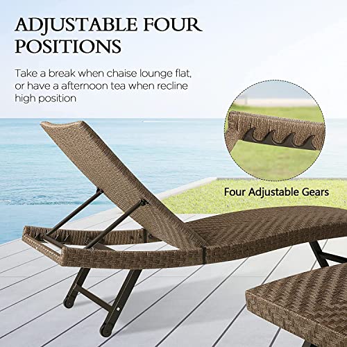 Ulax Furniture Outdoor Wicker Chaise Lounge Adjustable Padded Patio