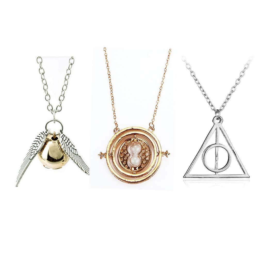 Necklace Merchandise for HP Fans -Time Turner Deathly Hallows Golden Snitch for Kids Gifts Collection Magical Cosplay Costume Jewelry Gift