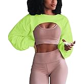 Artfish Women's Crewneck Long Sleeve Crop Tops Workout Gym Casual Cut-out Loose Cropped Sweatshirts
