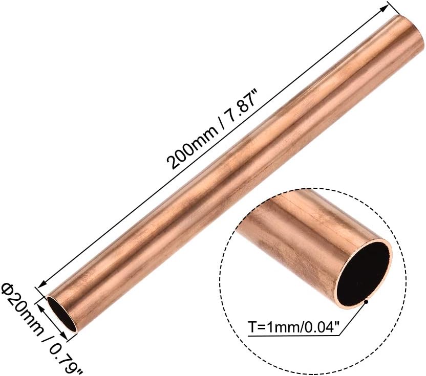 sourcing map Copper Round Tube, 20mm OD 1mm Wall Thickness 200mm Length Straight Pipe Tubing 2 Pcs, 20mm x 1mm x 200mm - Image 3