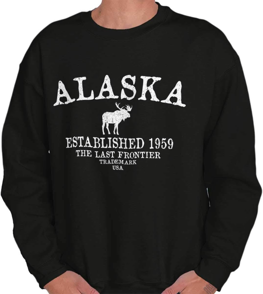 Alaska The Last Frontier Travel Moose AK Crewneck Sweatshirt