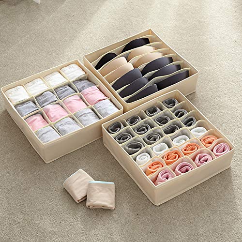 Stylifing Foldable Cloth Storage Box Closet Dresser Drawer Organizer Soft Fabric Baskets Bins Containers Divider for Panties,Underwear, Ties,Bras, Socks, Lingerie(Beige-16 Cells) - Thumbnail 5