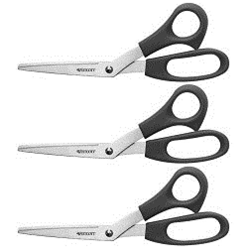 Westcott Products - Westcott - Three Pack Value Pack Scissors, 8" Length, 3-1/2" Cut, Black - Sold As 1 Pack - Economical general purpose shears for both home and office use. - Rust-resistant stainless steel blades with comfortable plastic handles. -