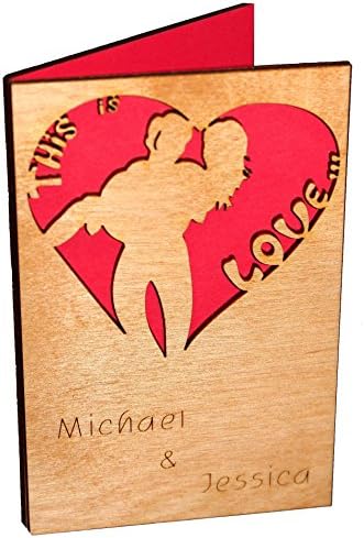 Customized Real Wood Valentines Day Card This is Love with Names Top Valentine Wedding Dating Wooden Anniversary Engagement gift for Him Man Husband Boyfriend or Her Woman Wife Girlfriend