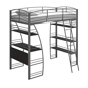 DHP Studio Loft Bunk Bed Over Desk and Bookcase with Metal ...