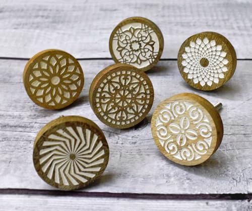 ARTISNO Assorted Designs Wood Cabinet Knobs Set of