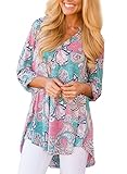 Dokotoo Womens Summer Elegant Ladies Long Sleeve V Neck Print Tunic Blouses and Shirts Under 20 Blue X-Large