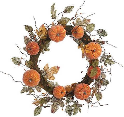 22 inch Iced Pumpkin Fabric Mesh Wire Fall Harvest Wreath