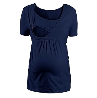 MCYs Damen Umstandsmode Top Stillshirt Schwanger T-Shirt Umstandsshirt Umstandstop Lagendesign Double Layer Maternity Umstand