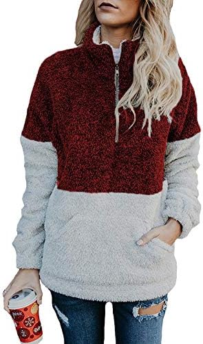 KUFV Women Long Sleeve Pullover Jumper Zipper Fleece Top Sweaters